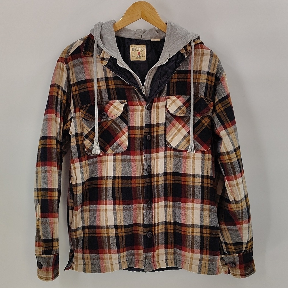 CABELAS Redhead Plaid SWEATSHIRT Light Jacket Zip Up Coat Combo Shacket Mens Sm